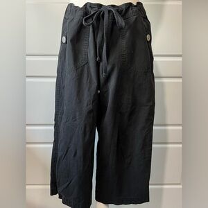 Counterparts Cropped Gaucho Pants Drawstring Waist Button Black Culottes Size 12